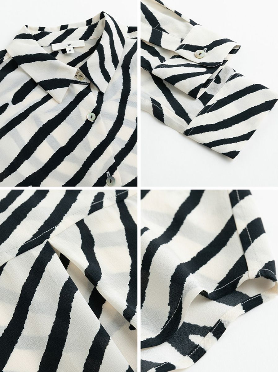 Zebra Print Mulberry Silk Shirt for Women Relaxed Fit Luxury Silk Button-Down Blouse