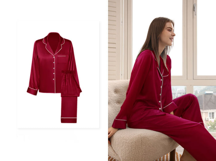 Double-Sided Silky Luxury Mulberry Silk Full-Length Pajama Set for Women LSP001
