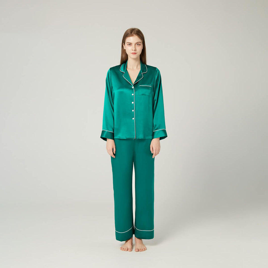 Double-Sided Silky Luxury Mulberry Silk Full-Length Pajama Set for Women LSP001