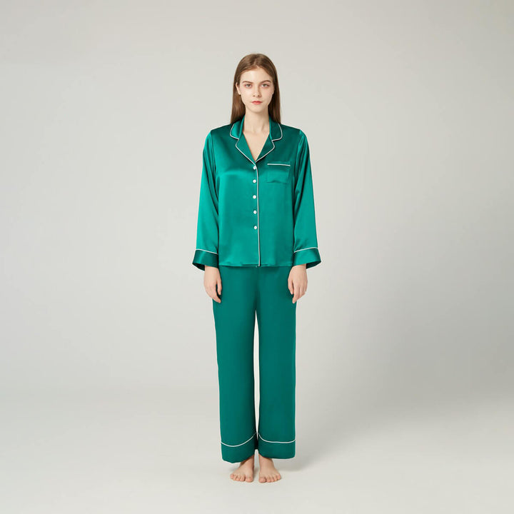 Double-Sided Silky Luxury Mulberry Silk Full-Length Pajama Set for Women LSP001