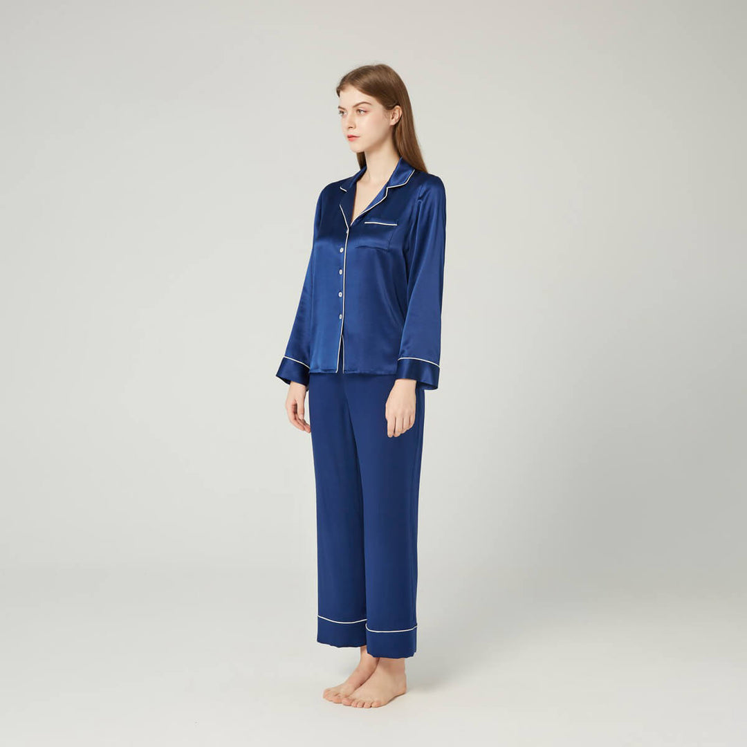 Double-Sided Silky Luxury Mulberry Silk Full-Length Pajama Set for Women LSP001