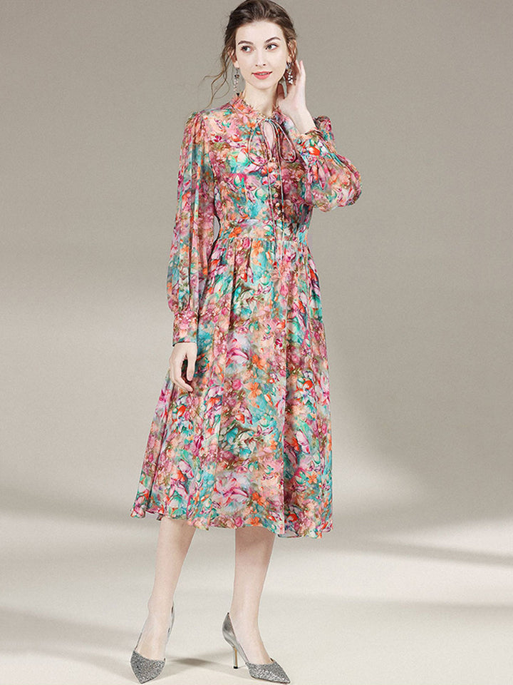 Womens Retro Butterfly Floral Printed Silk Dress SD029