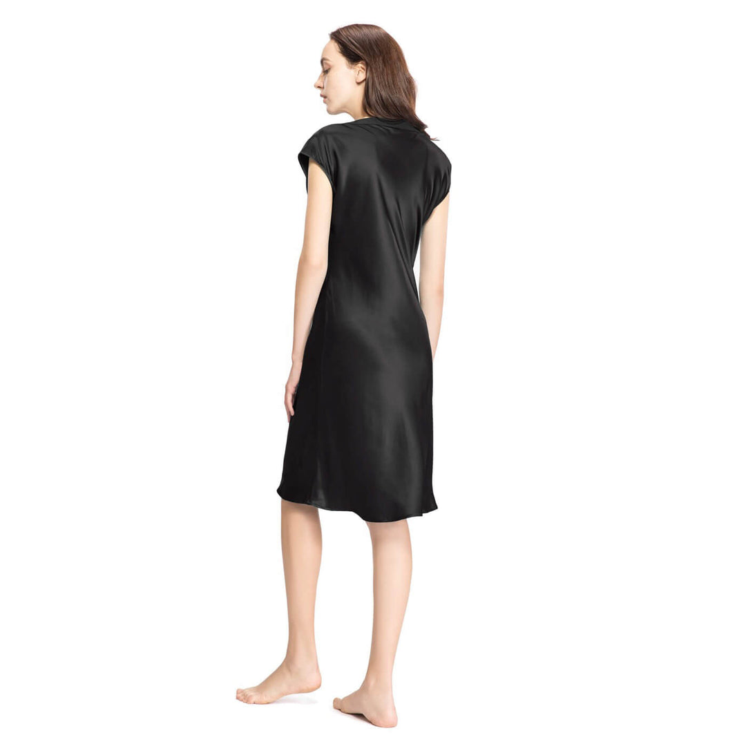 Double-Sided Silky V-Neck Cap Sleeve Mulberry Silk Nightgown LSP009