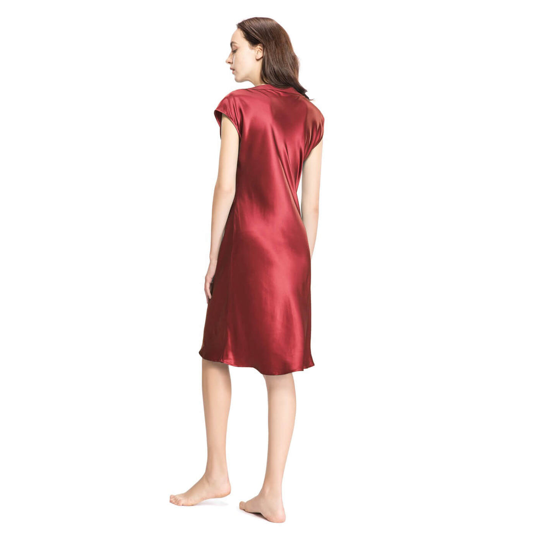 Double-Sided Silky V-Neck Cap Sleeve Mulberry Silk Nightgown LSP009