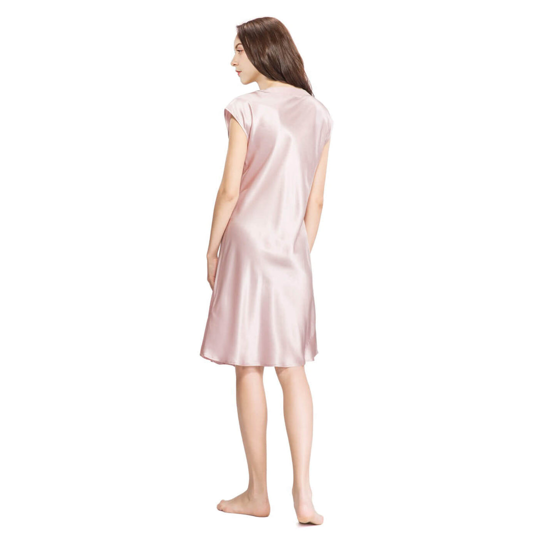 Double-Sided Silky V-Neck Cap Sleeve Mulberry Silk Nightgown LSP009