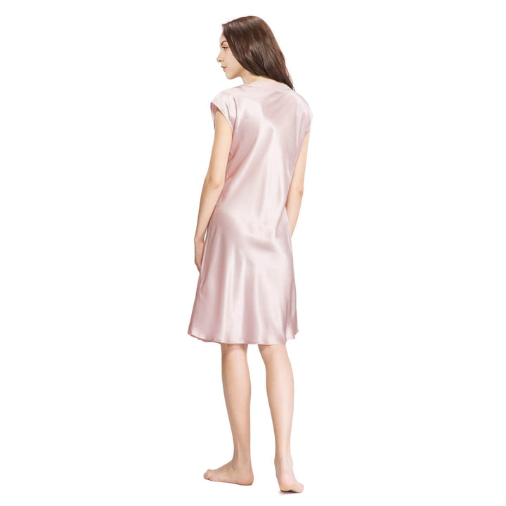 Double-Sided Silky V-Neck Cap Sleeve Mulberry Silk Nightgown LSP009
