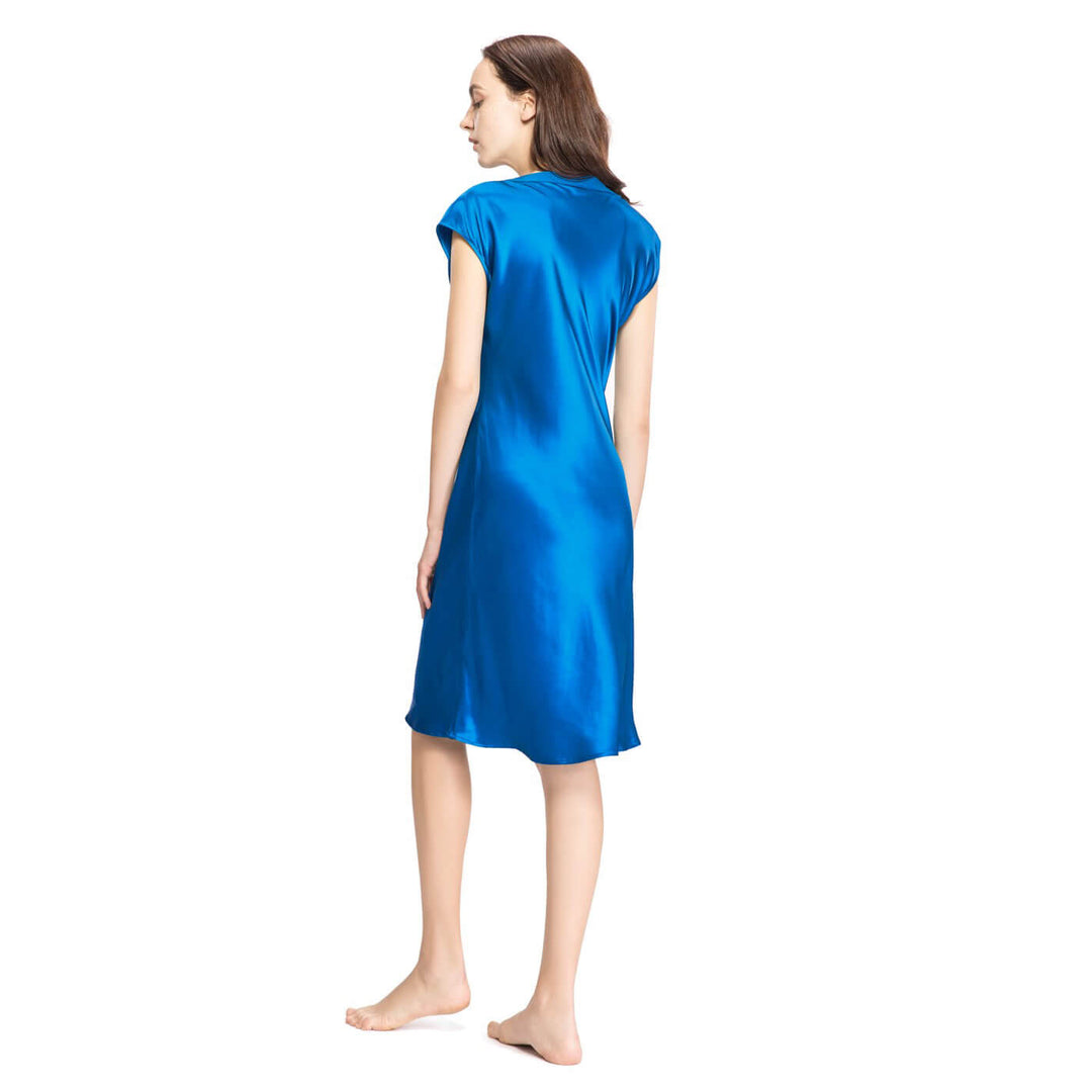 Double-Sided Silky V-Neck Cap Sleeve Mulberry Silk Nightgown LSP009