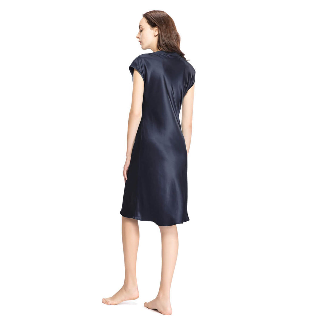 Double-Sided Silky V-Neck Cap Sleeve Mulberry Silk Nightgown LSP009