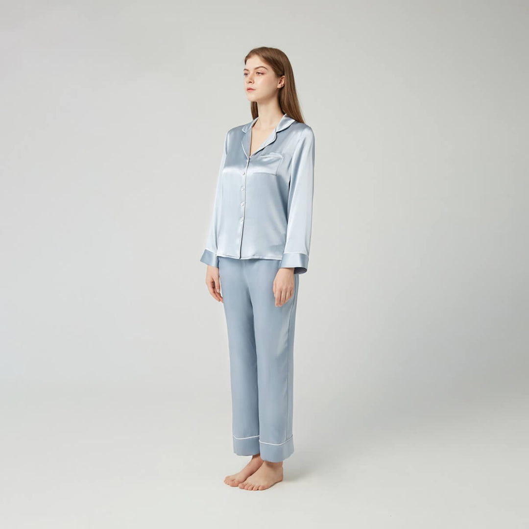 Double-Sided Silky Luxury Mulberry Silk Full-Length Pajama Set for Women LSP001