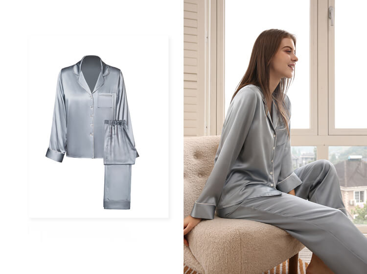 Double-Sided Silky Luxury Mulberry Silk Full-Length Pajama Set for Women LSP001