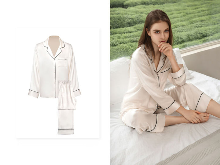 Double-Sided Silky Luxury Mulberry Silk Full-Length Pajama Set for Women LSP001