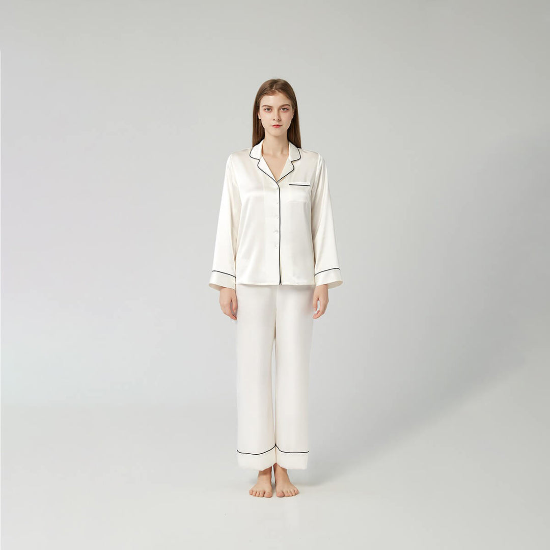 Double-Sided Silky Luxury Mulberry Silk Full-Length Pajama Set for Women LSP001