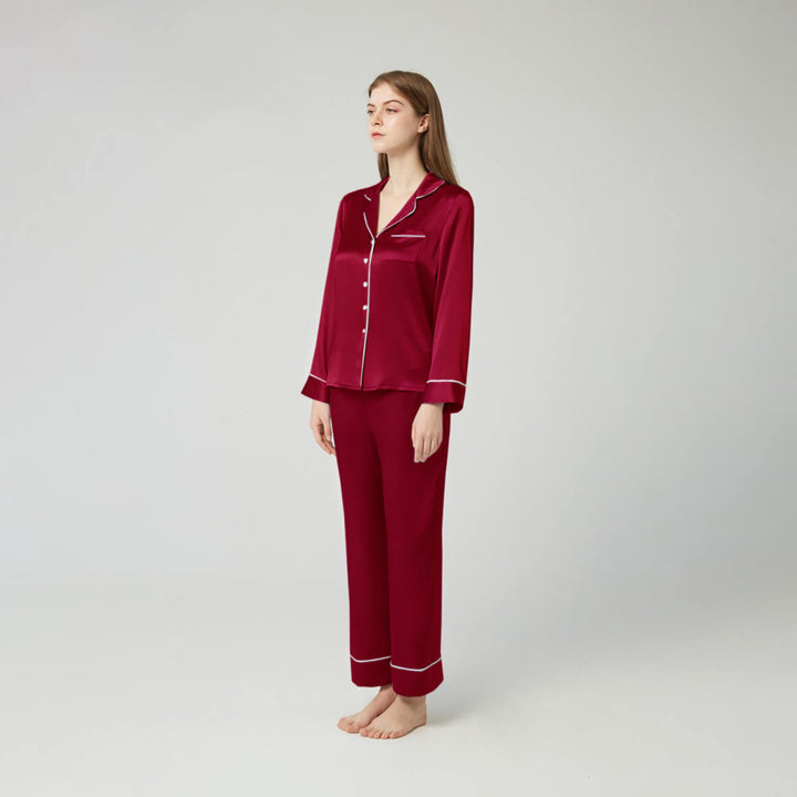 Double-Sided Silky Luxury Mulberry Silk Full-Length Pajama Set for Women LSP001