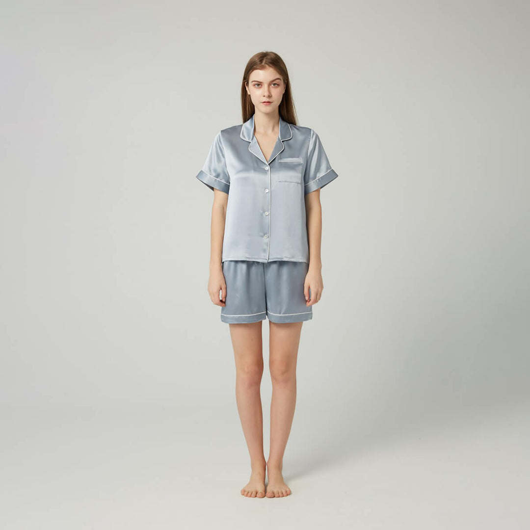 Double-Sided Silky Luxury Mulberry Silk Pajama Shorts Set for Women LSP004