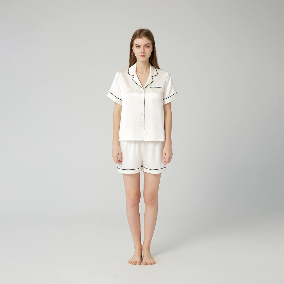 Double-Sided Silky Luxury Mulberry Silk Pajama Shorts Set for Women LSP004