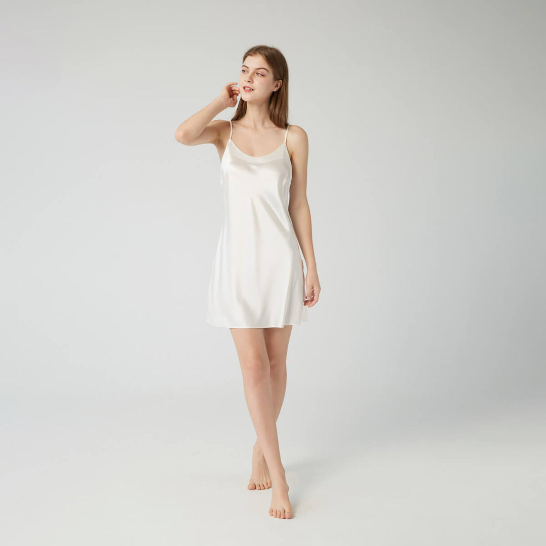 Double-Sided Silky Scoop Neckline Mulberry Silk Chemise for Women LSP005